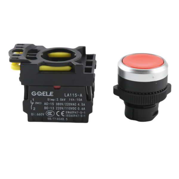 高桥GQELE/22mm防水自锁自复位平头钮按钮一常开闭AL115-A5-11红 - 图片 2