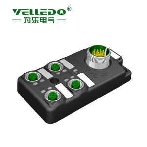 为乐电气VELLEDQ M12带插头4口分线盒分配器PNP NPNM12-A3-4K4P-M23