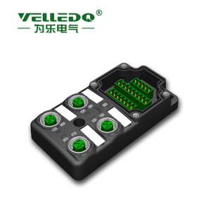 为乐电气VELLEDQ M12带端子排4口分线盒分配器PNP NPNM12-A3-4K4P-DZP