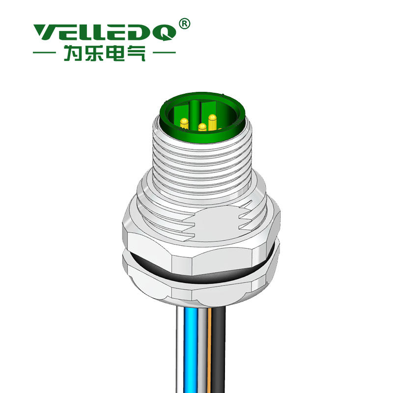 为乐电气VELLEDQ M12法兰连接器FLQ FLH 板前板后 3芯4芯5芯6芯 公母带线定制 - 图片 3
