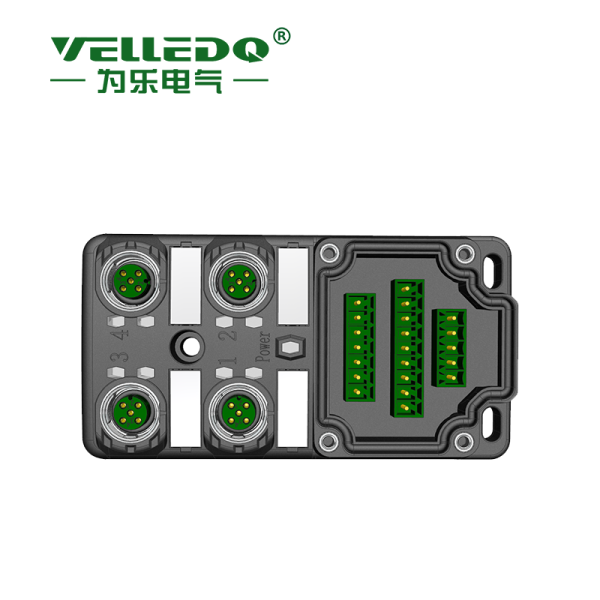 为乐电气VELLEDQ M12带端子排4口分线盒分配器PNP NPNM12-A3-4K4P-DZP - 图片 2