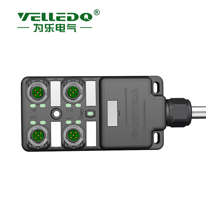 为乐电气VELLEDQ M12带线4口分线盒分配器PNP NPNM12-A3-4K4P-3.0PVC - 图片 3