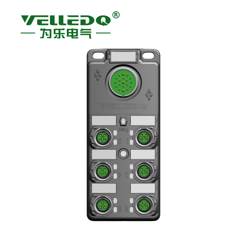 为乐电气VELLEDQ M12带插头M23 6口分线盒分配器PNP NPNM12-A3-6K4P-M23 - 图片 3