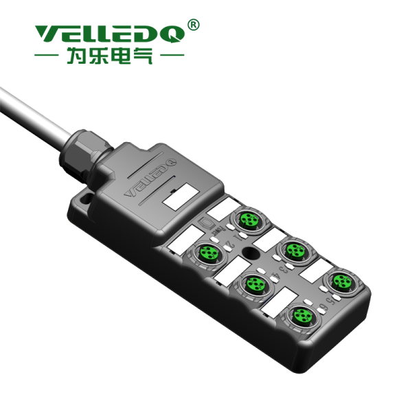 为乐电气VELLEDQ M12带线6口分线盒分配器PNP NPNM12-A3-6K4P-3.0PVC