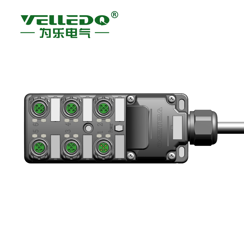 为乐电气VELLEDQ M12带端子排M23 6口分线盒分配器PNP NPNM12-A3-6K4P-DZP - 图片 2