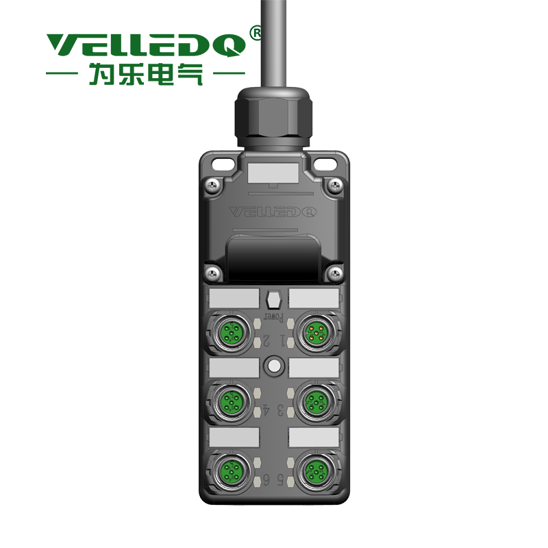 为乐电气VELLEDQ M12带端子排M23 6口分线盒分配器PNP NPNM12-A3-6K4P-DZP - 图片 4