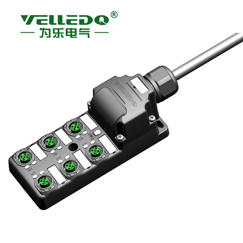 为乐电气VELLEDQ M12带端子排M23 6口分线盒分配器PNP NPNM12-A3-6K4P-DZP