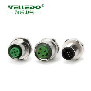 为乐电气VELLEDQ M12法兰连接器FLQ FLH 板前板后 3芯4芯5芯6芯 公母带线定制
