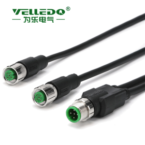 为乐电气VELLEDQ 预铸线束连接器单端双端直头弯头Y型M12-M04T-3.0PVC